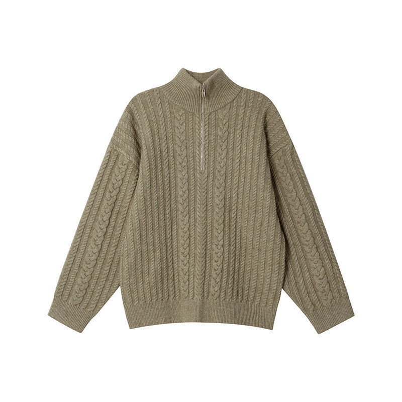 Damen-Strickpullover mit Reißverschluss und Rippenmuster