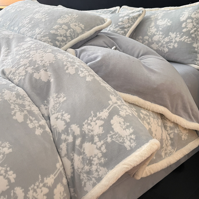 Milchfaser-Fleece Bettwäsche-Set, winterwarm, geometrisches Muster