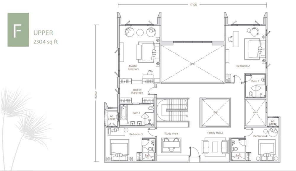 Papyrus Type F floor plan — 2110 sq ft, 5 bedrooms