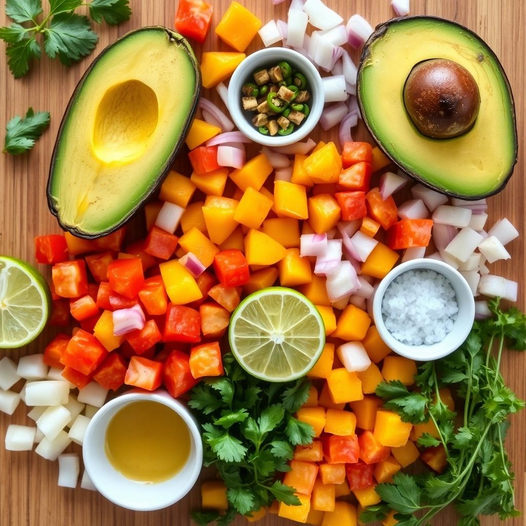 Ingredients for Easy Mango Avocado Salsa Recipe Ready in 15 Minutes (Fresh & Fast)