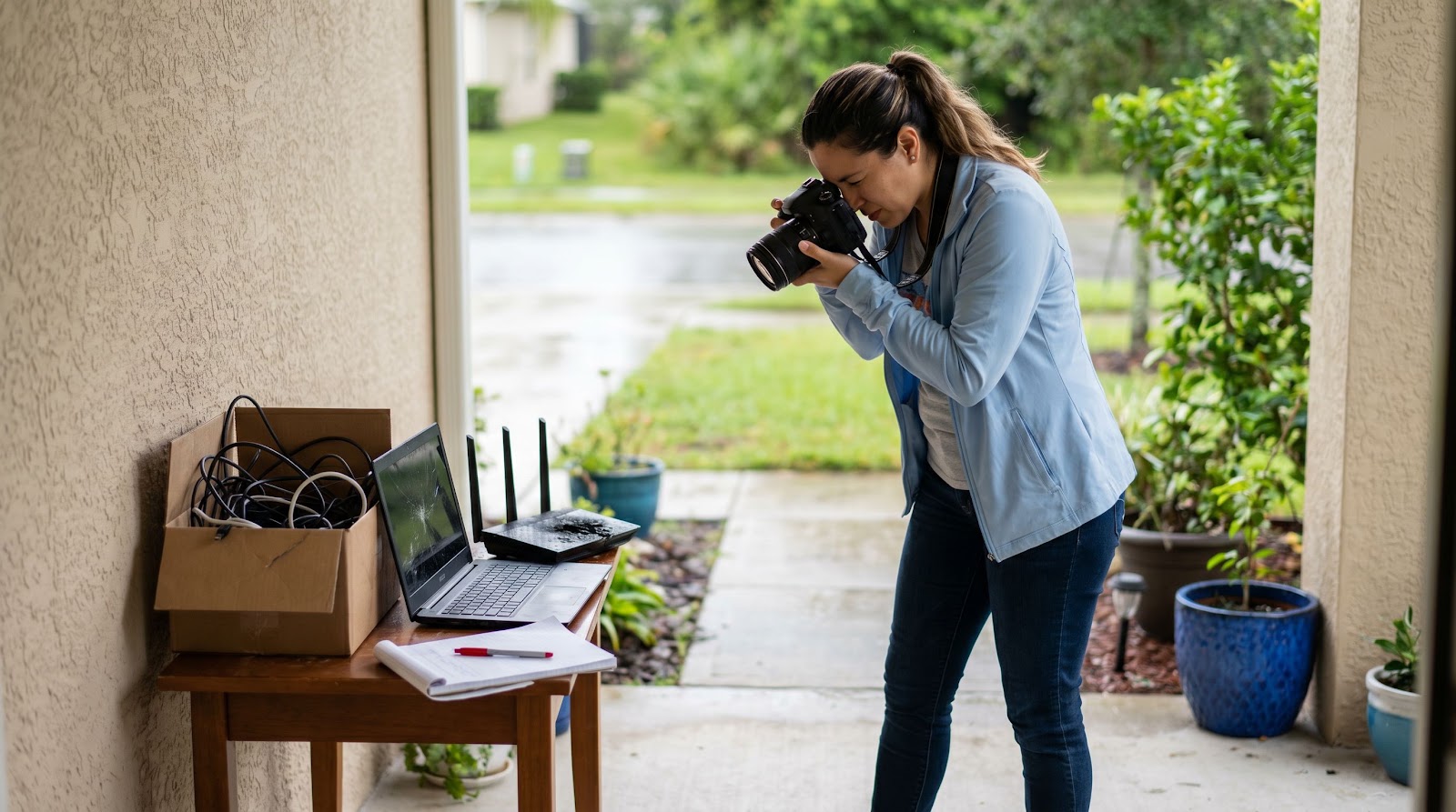 Florida lightning strike home insurance homeowner documenting damaged electronics after a storm