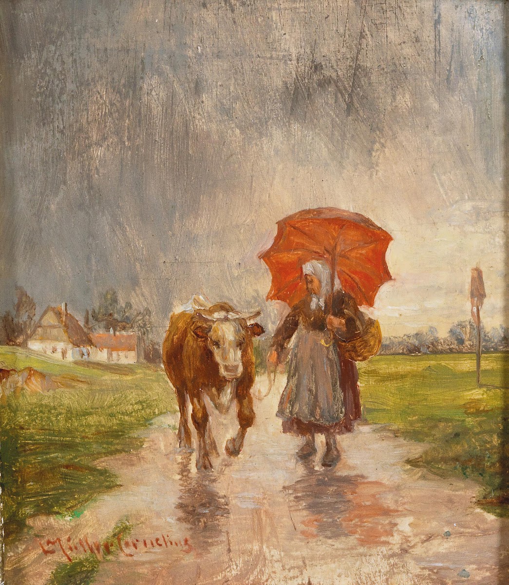 Returning Home with Red Umbrella
