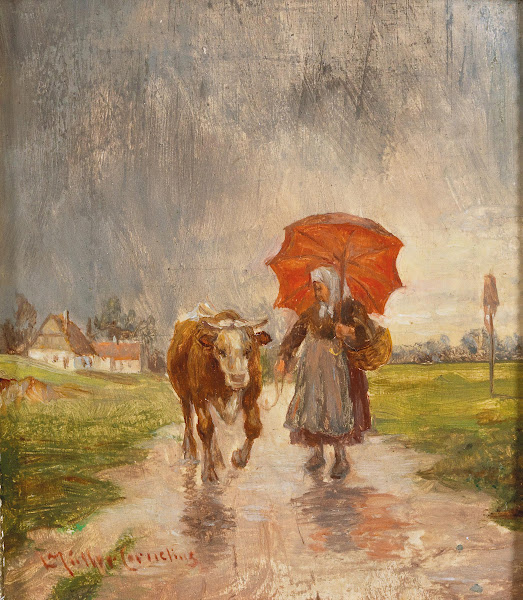 Returning Home with Red Umbrella