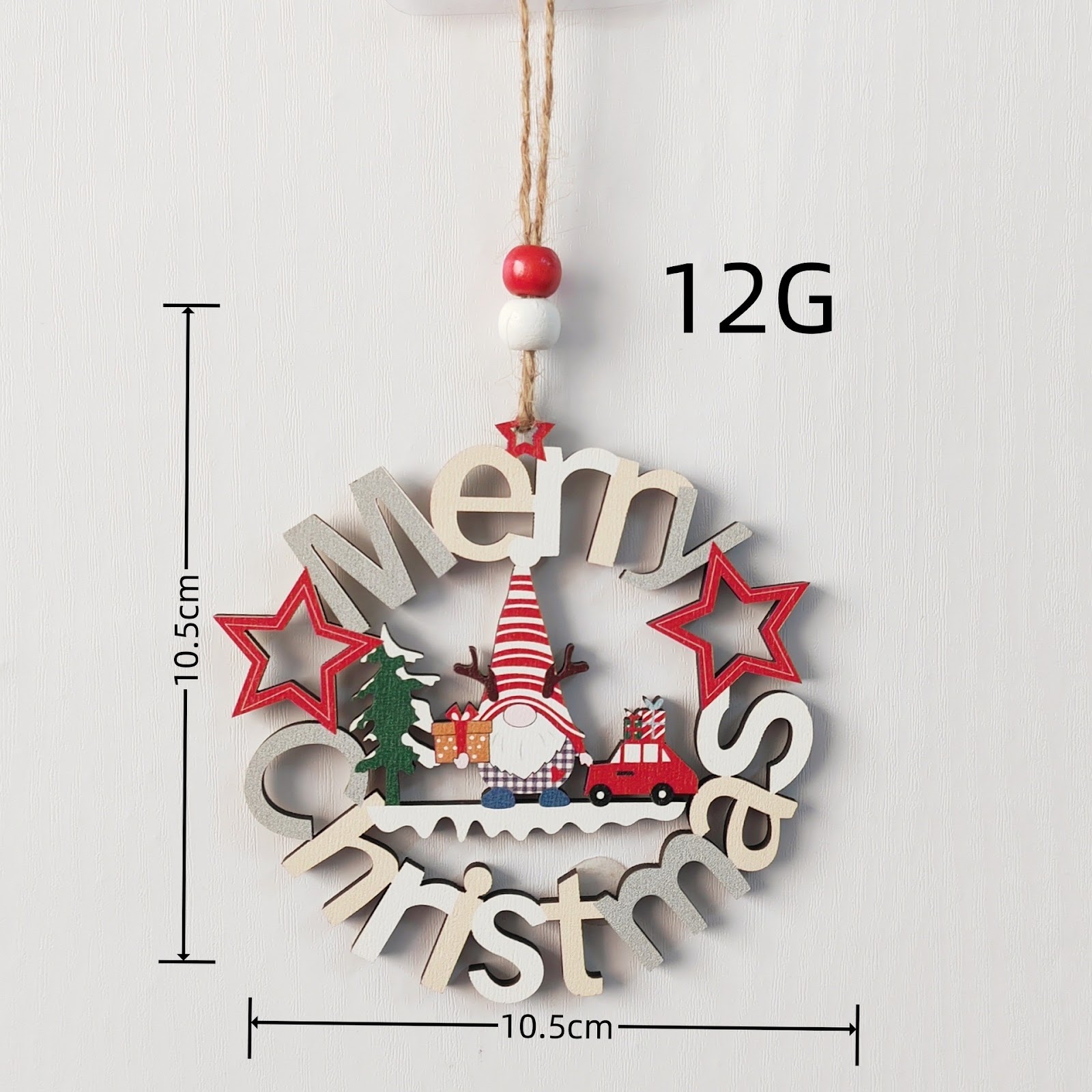 Decorative Gnome Wooden Ornaments with Christmas Motifs