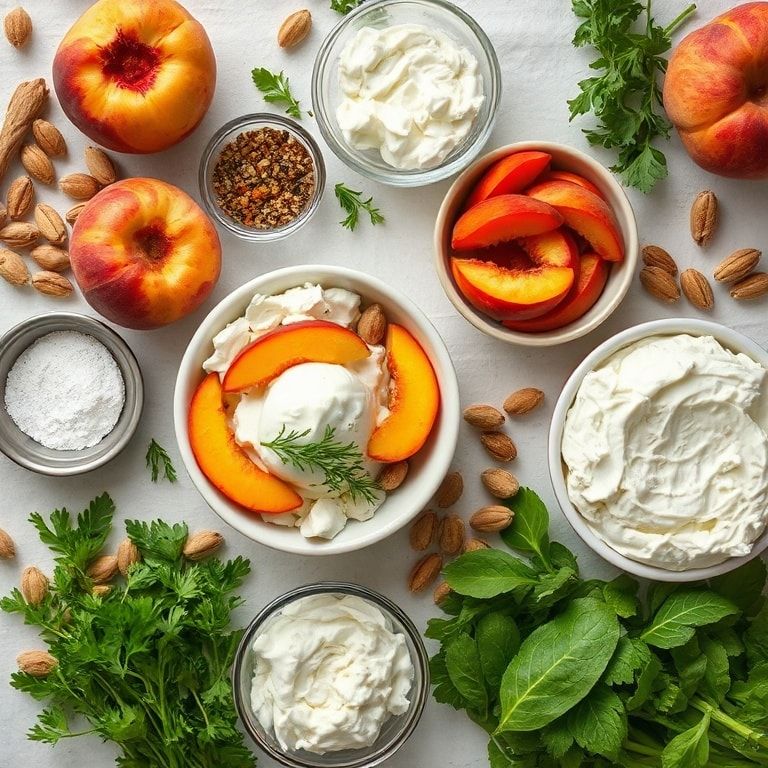 Ingredients for Peach Cottage Cheese Bowls with Pistachios Recipe – Easy Fresh Summer Breakfast