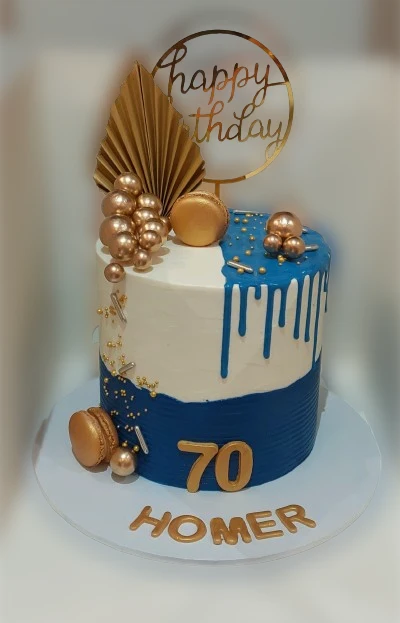 Blue and Gold Themed Birthday Cake CB-NC594