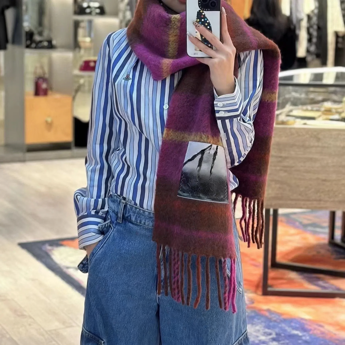 Alpaca wool scarf with check pattern