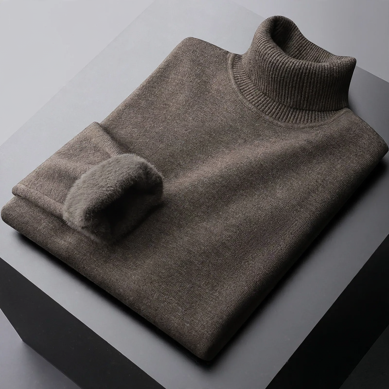 Men's knitted sweater with lining, padded and warm
