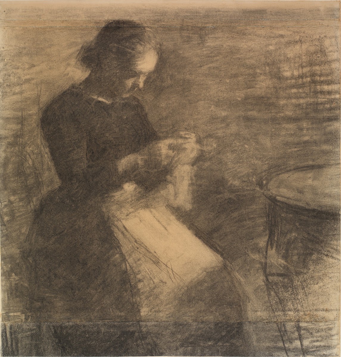 Portræt af Ida Hammershøi med håndarbejde 1891