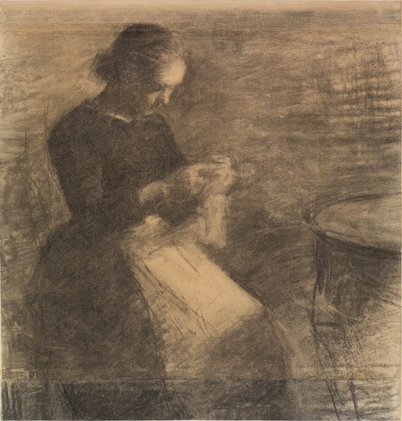 Portræt af Ida Hammershøi med håndarbejde 1891