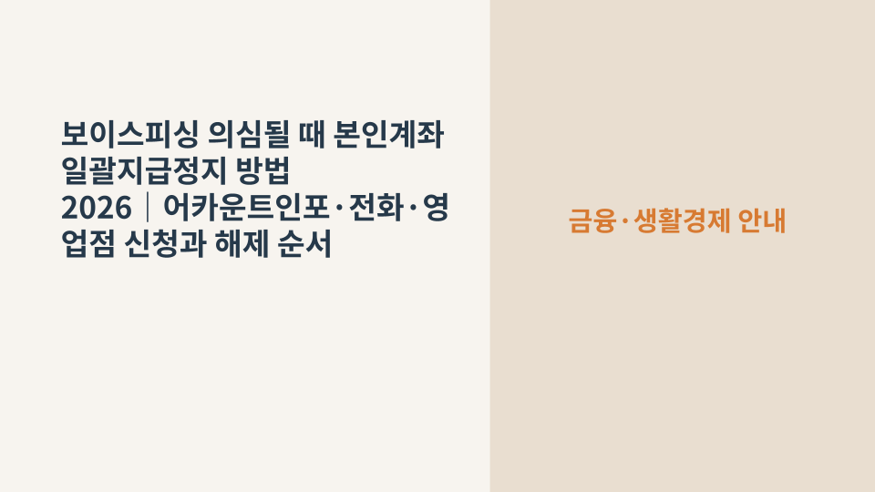 보이스피싱이 의심될 때 본인 명의 계좌를 일괄 지급정지하는 방법을 설명하는 대표 이미지