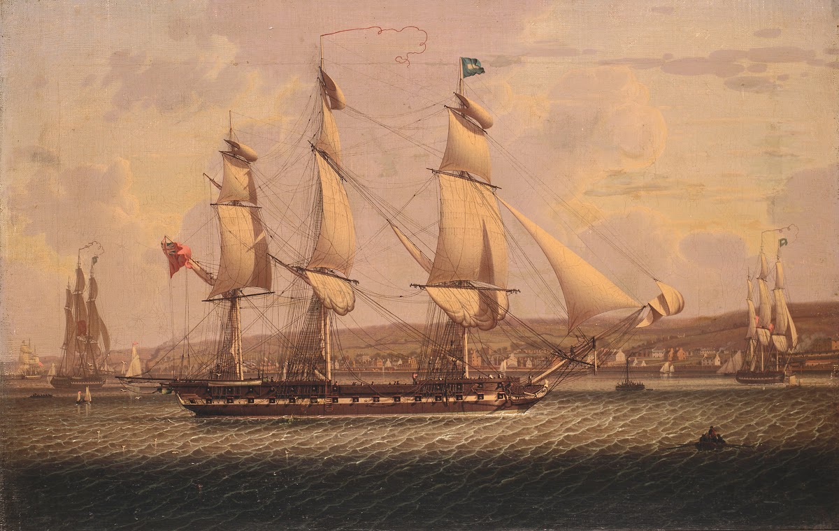 A Man Of War Of The Red Squadron Departing The tail Of The Bank Anchorage On The