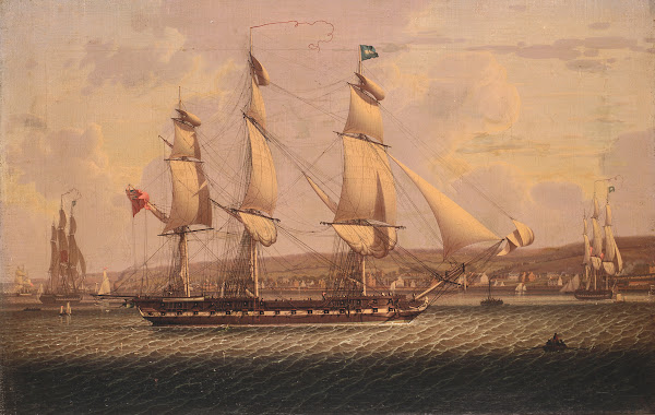 A Man Of War Of The Red Squadron Departing The tail Of The Bank Anchorage On The