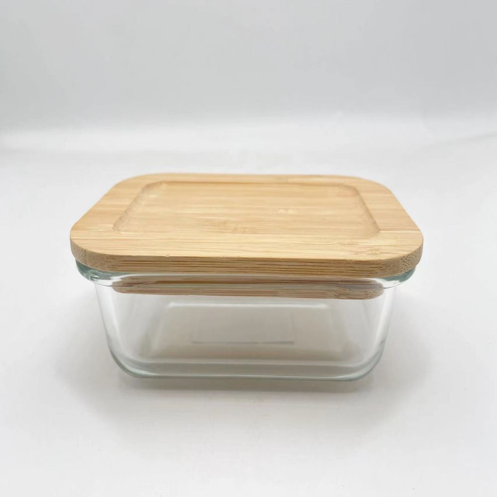 Contenedor de alimentos de vidrio con tapa de bambú de 370 mL