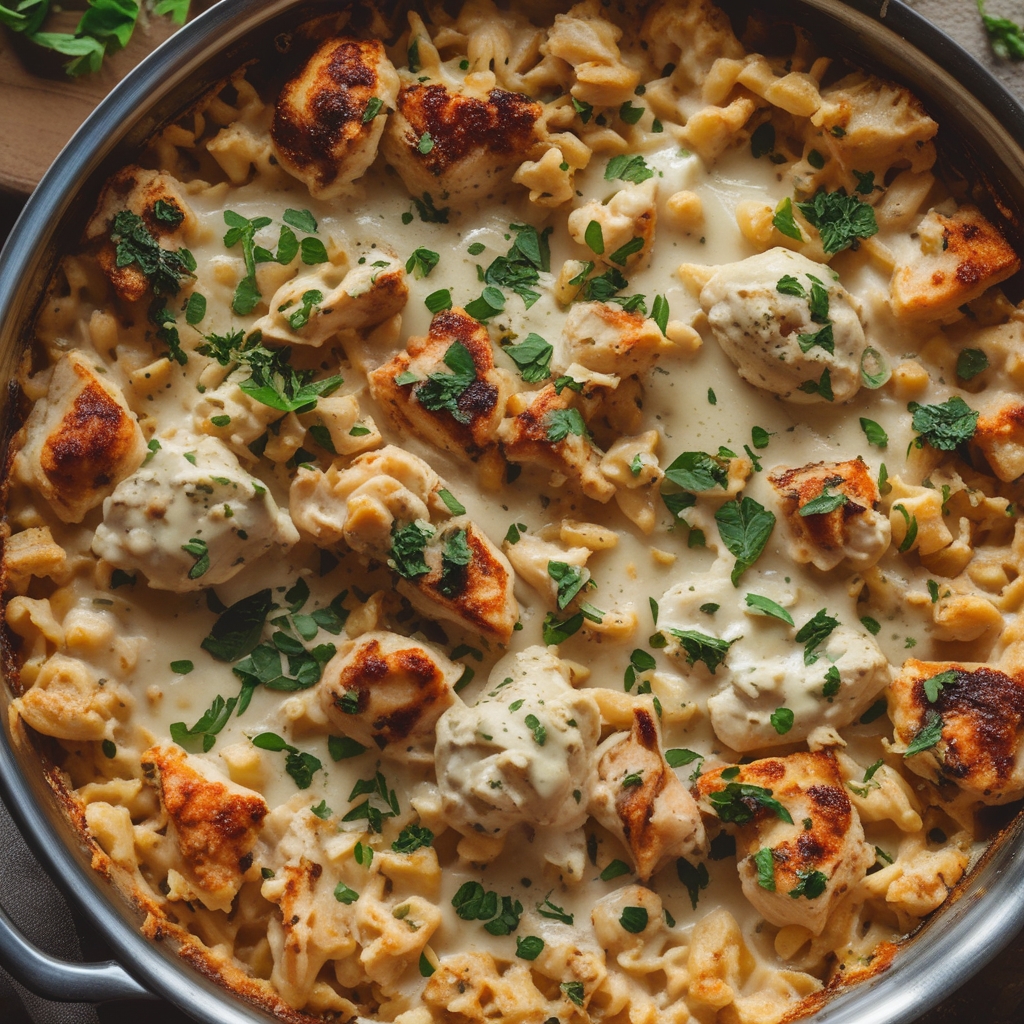 High-Protein Chicken Alfredo Bake for Easy Low-Carb Meal Prep with Creamy Comfort finished