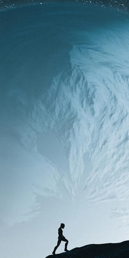 Explorer Standing Against Giant Planet 4K Phone Wallpaper