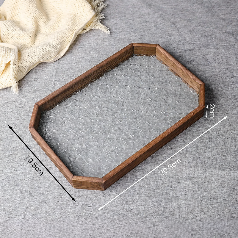 Wooden glass tray with hawthorn pattern, European