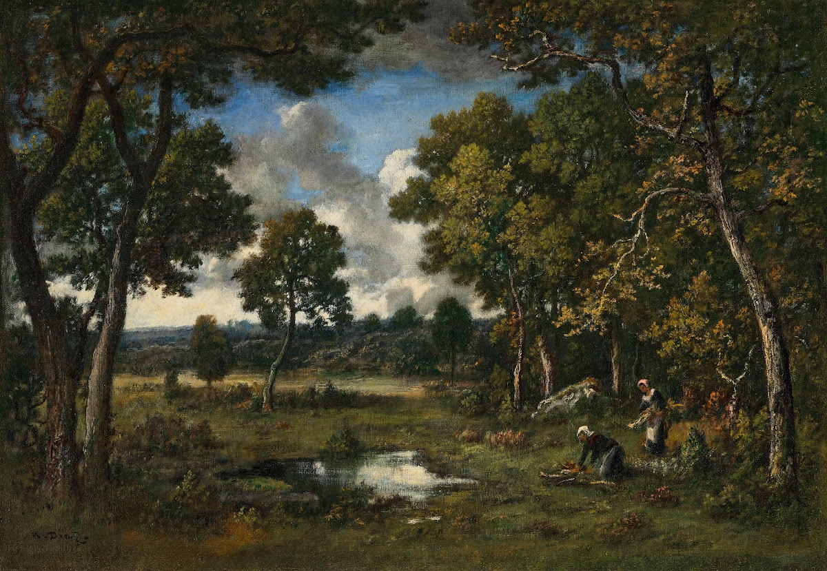 La bas dapremont deux bûcheronnes près de deux mares circa 1850