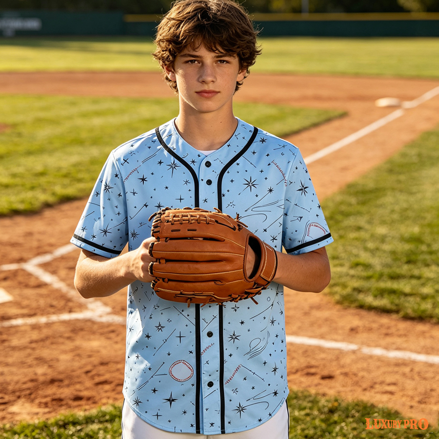 Youth Printed Piping Baseball Cardigan - Black Buttons