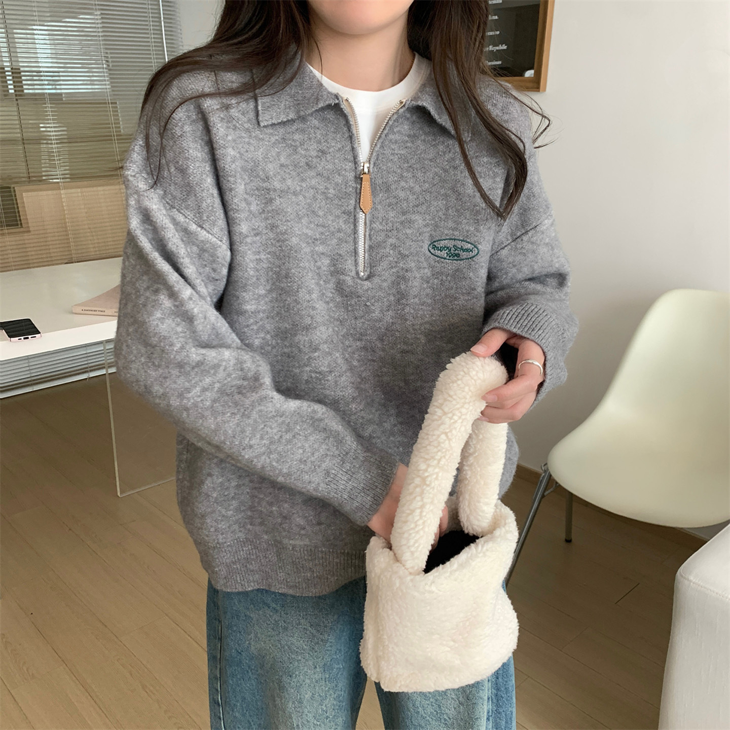 Polo Knit Sweater with Zip