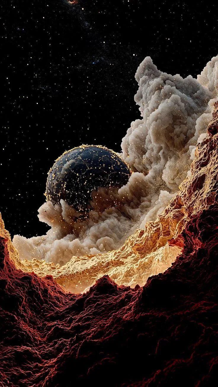 Cosmic Sphere in Nebulous Canyon - Digital Art iPhone Wallpaper (736x1308)