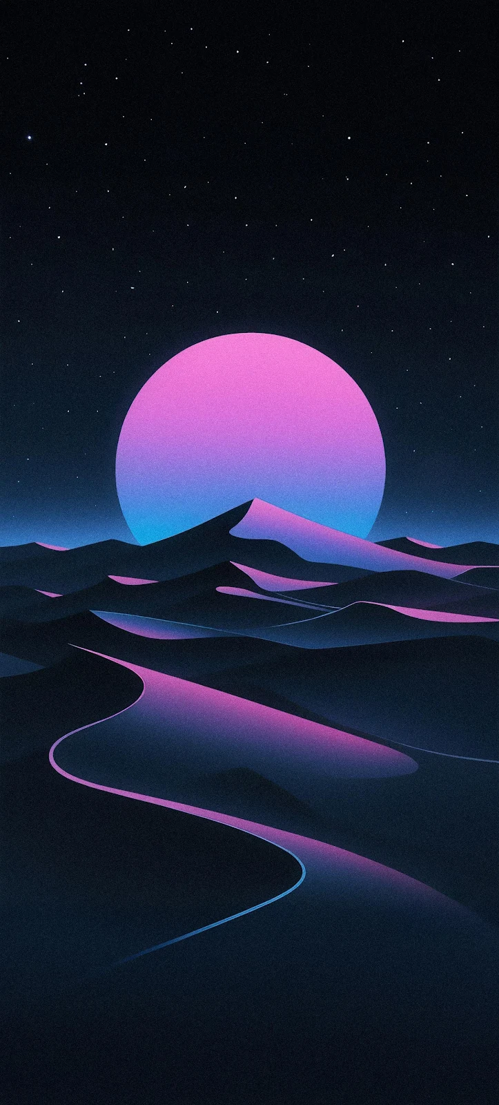 Neon Sunset Desert Dunes - Digital Art Full HD iPhone Wallpaper (1400x3100)