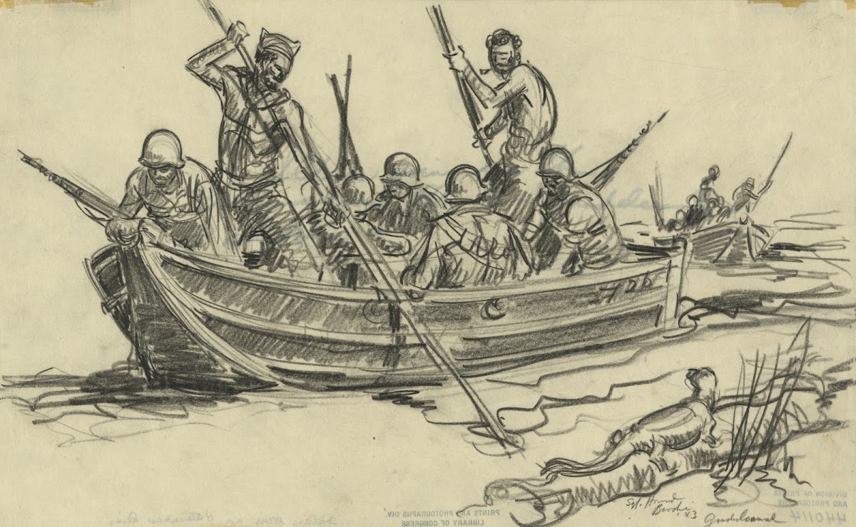 Soldiers going up the Matanakau River 1943