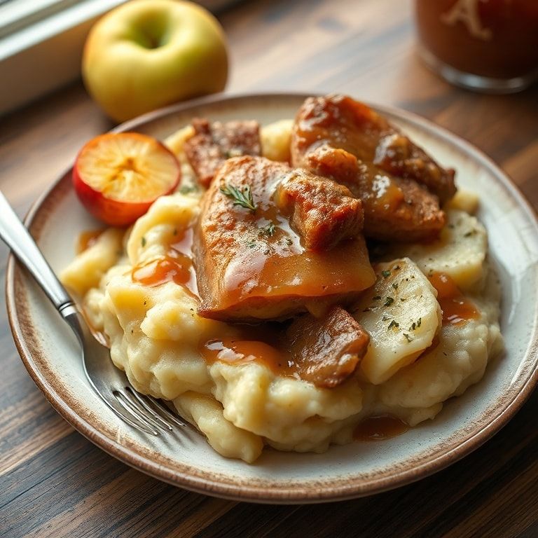 Apple Cider Pork with Mashed Sweet Potatoes – Cozy, Sweet-Savory & Fall Comfort on a Plate! (Easy One-Pan Dinner)