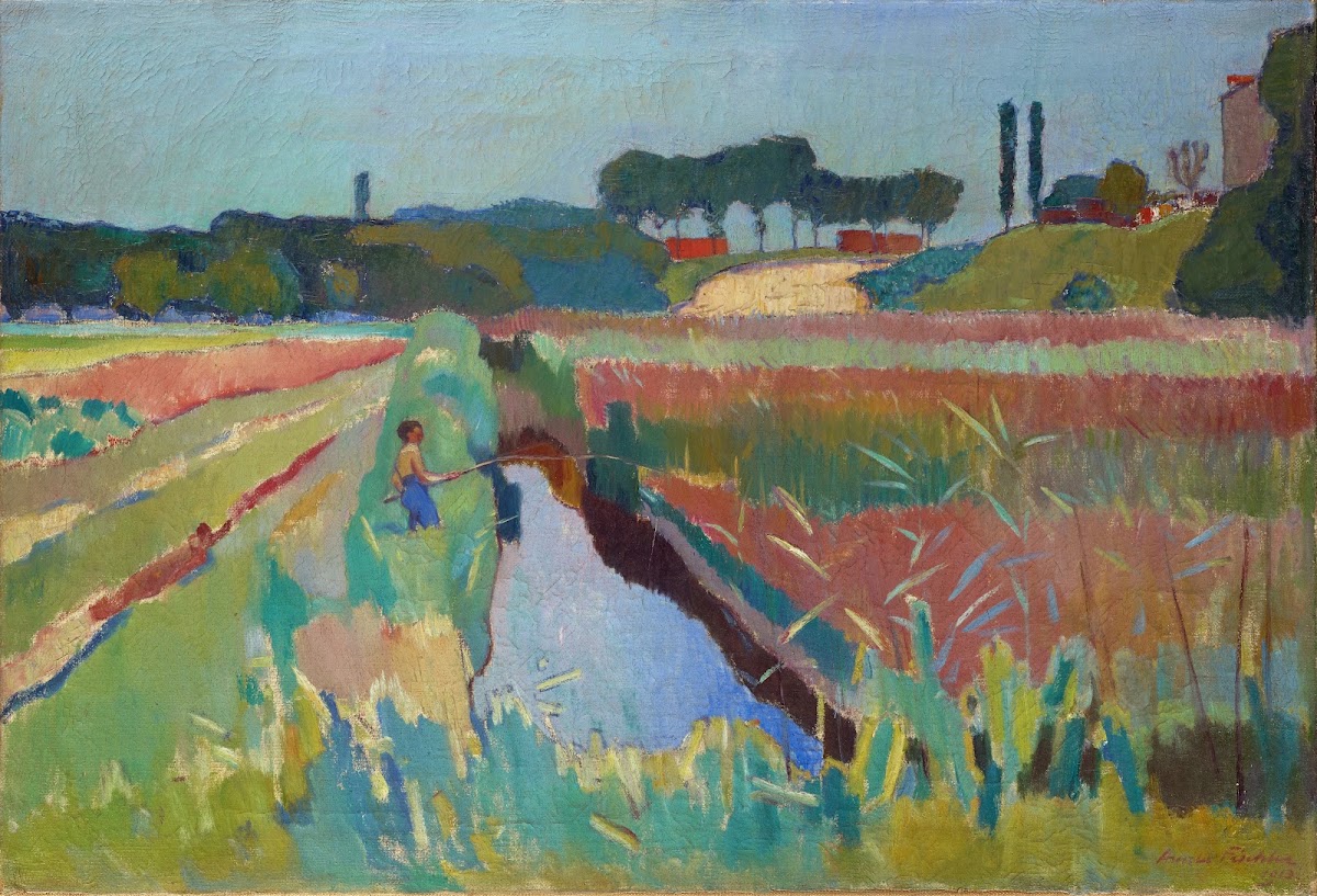 Marshland Near Neudorf With Fishing Boy 1913