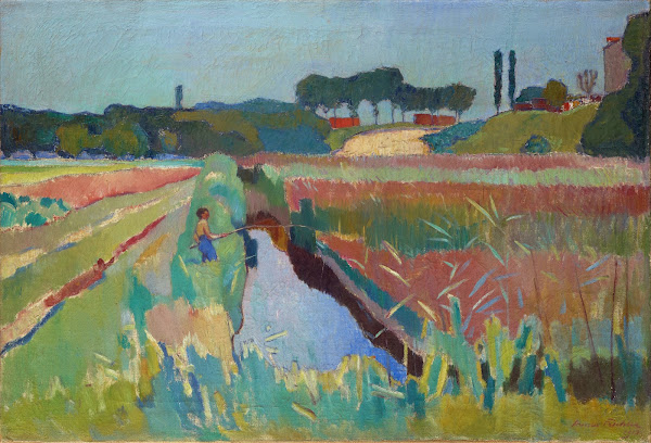 Marshland Near Neudorf With Fishing Boy 1913