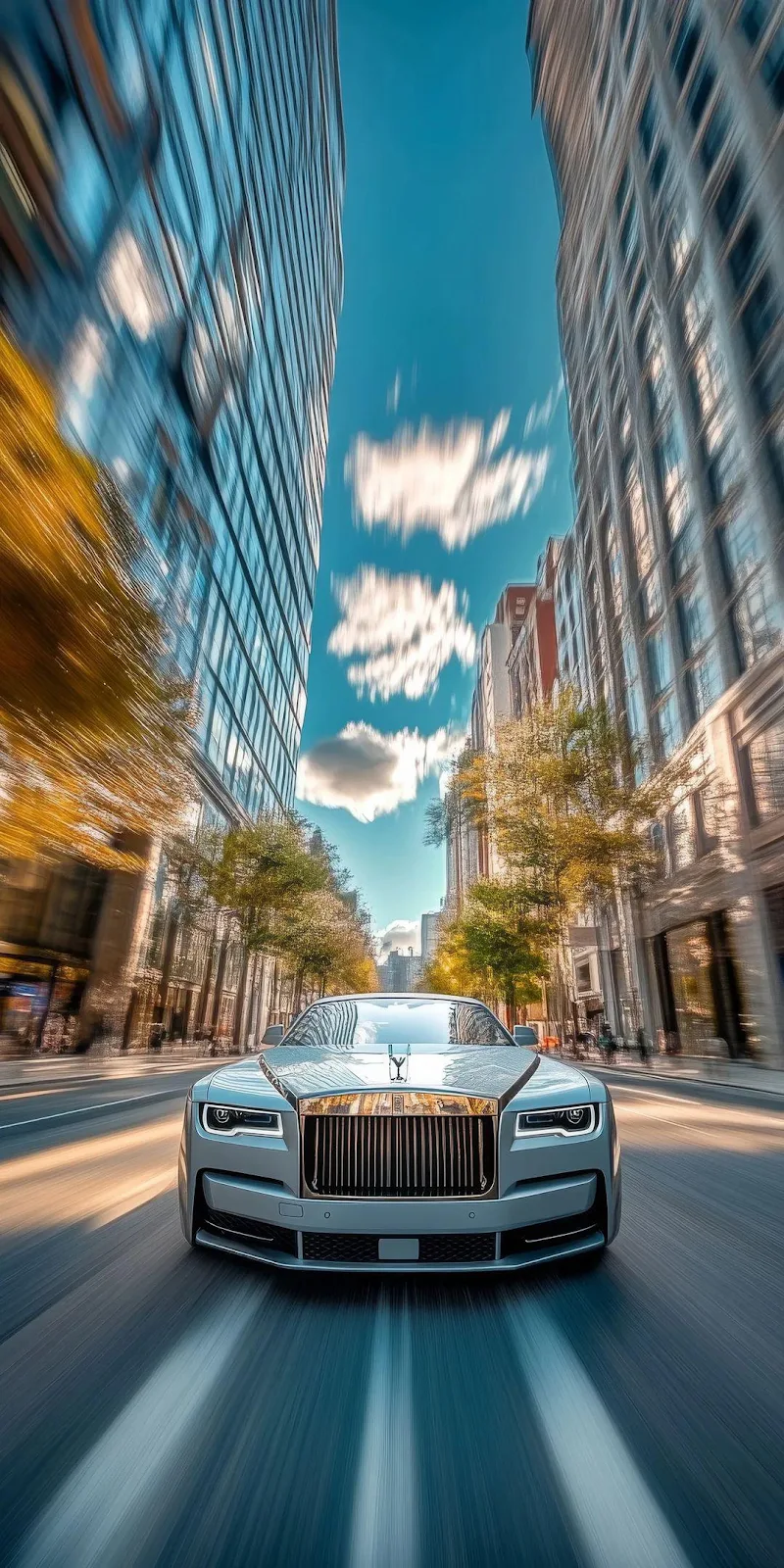 Silver Rolls-Royce In City Street - Automotive Photography Full HD iPhone Wallpaper (1080x2159)