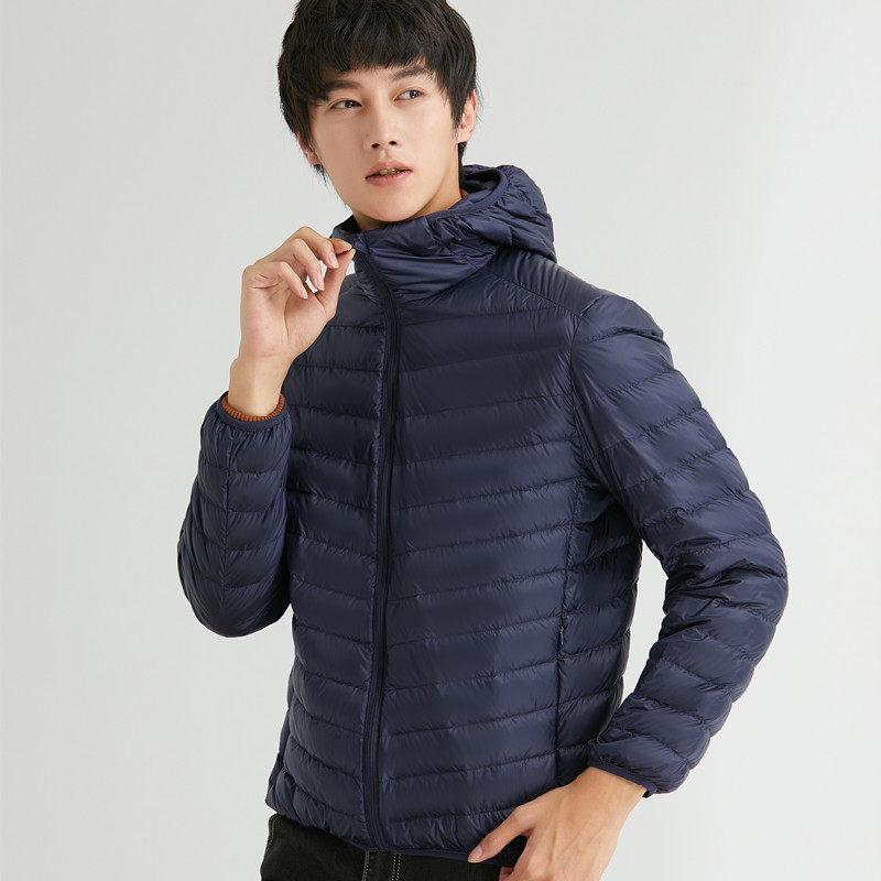 Light men's down jacket with hood