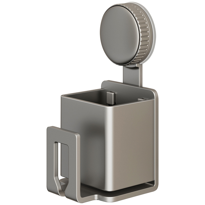 Toothbrush holder with suction cup, metal, wall-mounted