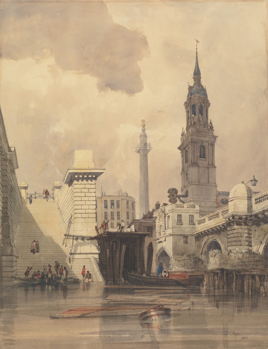 The Church of St Magnus the Martyr London Bridge with the Monument in the Backgr
