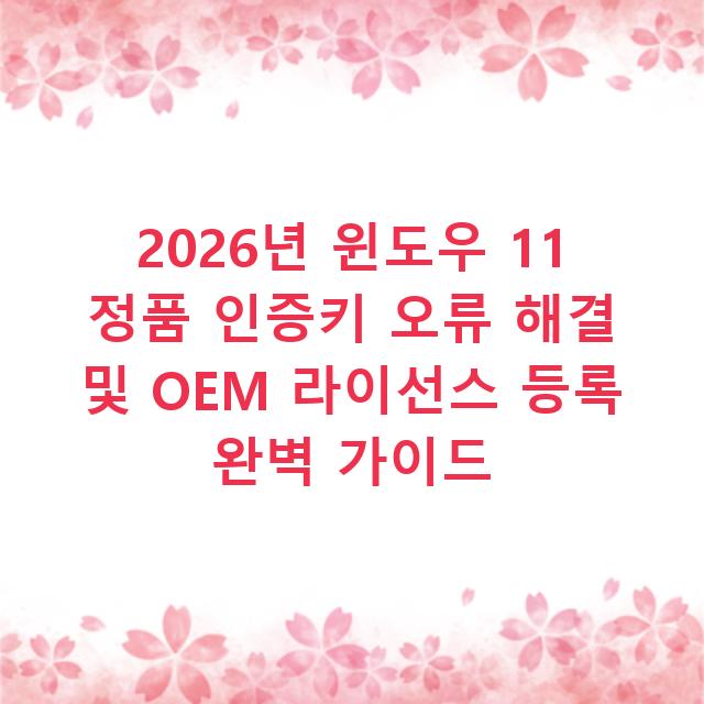 2026년 윈도우 11 정품 인증키 오류 해결 및 OEM 라이선스 등록 완벽 가이드