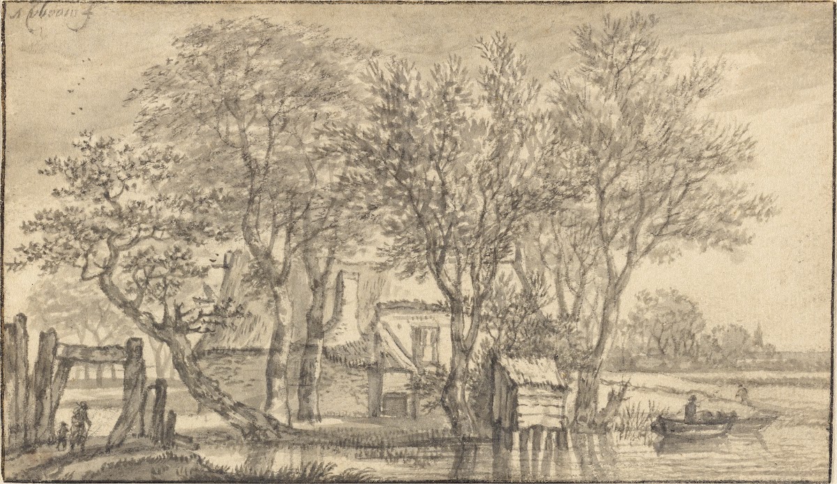 A Cottage Hidden Among Trees on a Riverbank 16581663