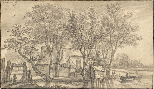 A Cottage Hidden Among Trees on a Riverbank 16581663