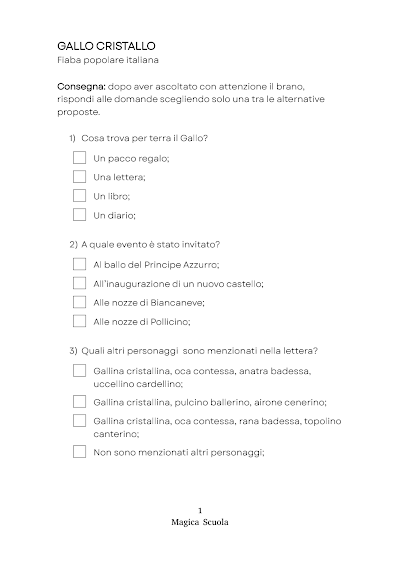 Anteprima della prima pagina: Questionario per la prova