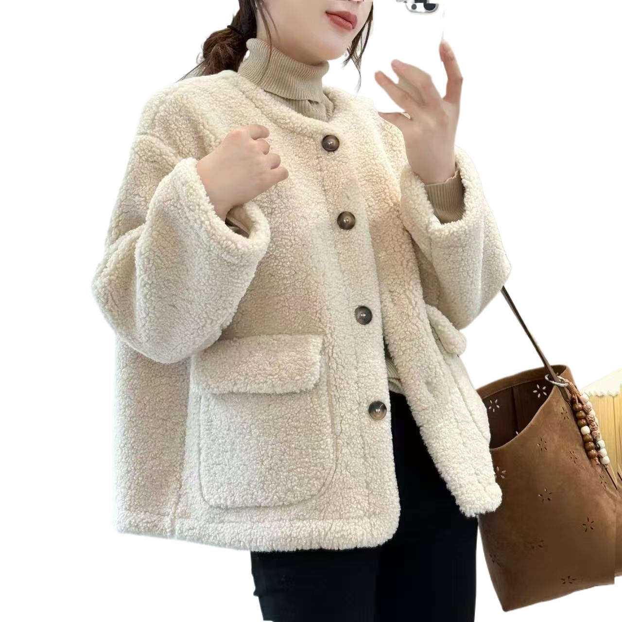 Gefütterte Lammfleece-Jacke im eleganten Stil