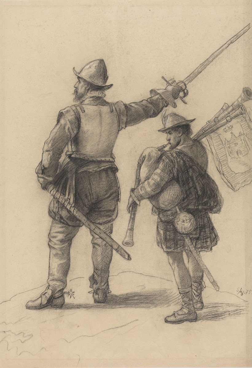 Scottish Warrior and Bagpiper 1875