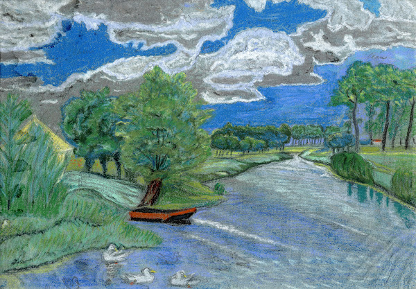 Landschap met een rivier en hooimijt 1896