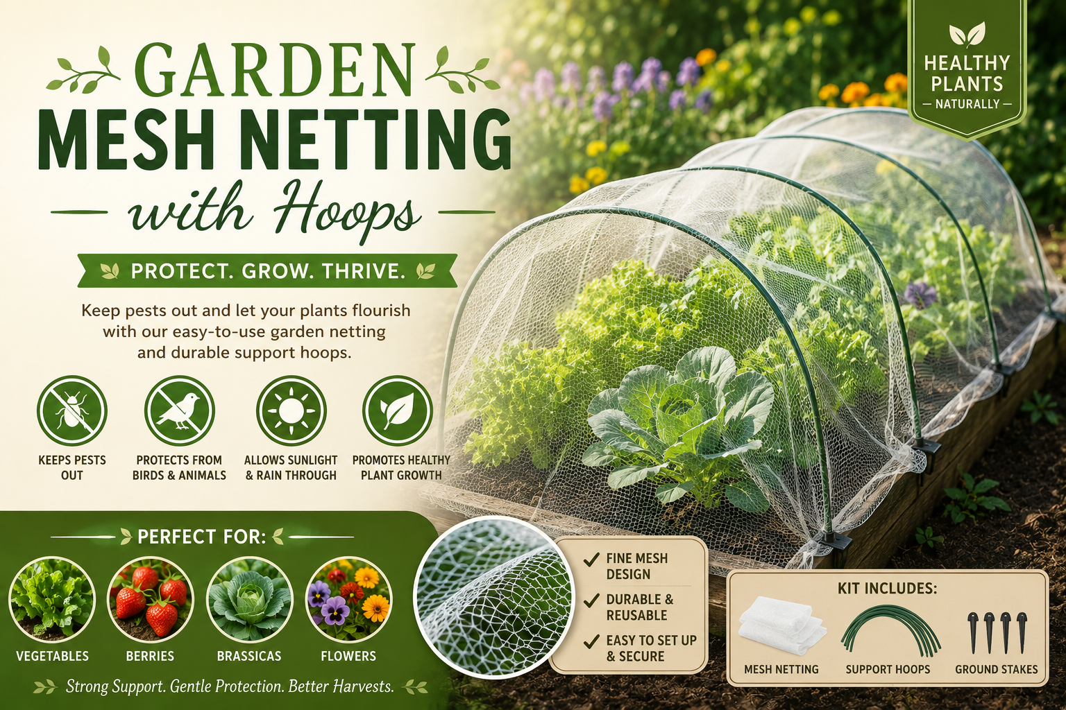 Garden Mesh Netting with Hoops