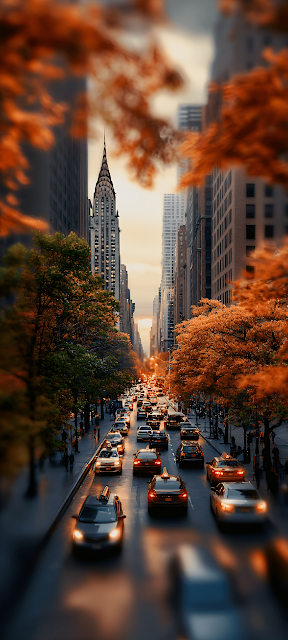 Autumn Traffic Congestion in Vibrant Metropolis Street View - Free mobile Wallpaper