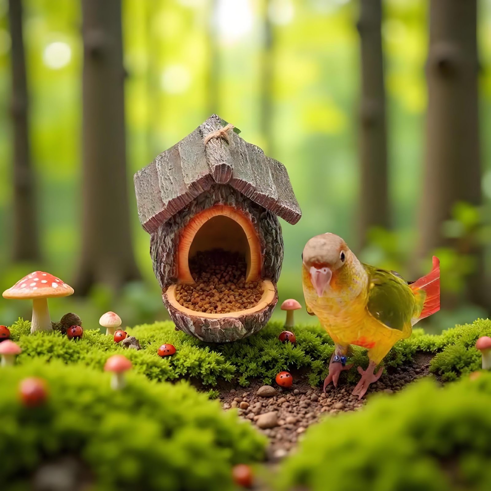 Decorative birdhouse designed to look like a tree stump made from resin