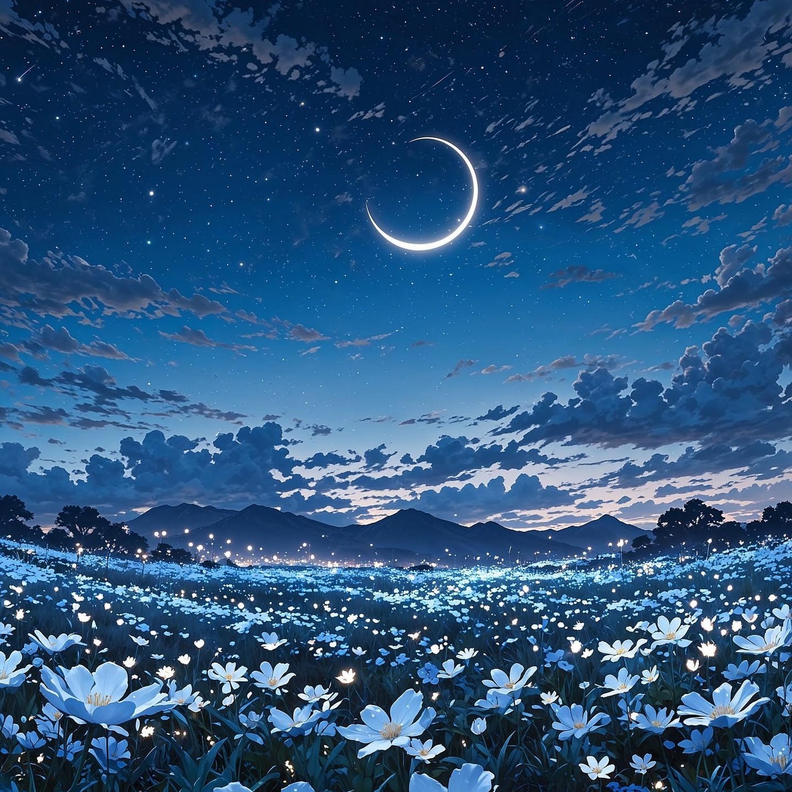 Download Glowing Blue Flowers Under Moonlight 2K iPhone