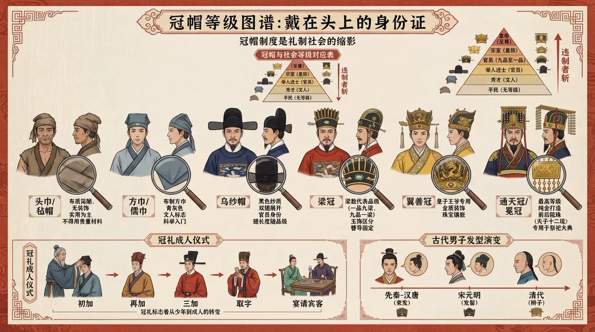 Sistema de jerarquía de sombreros tradicionales chinos para hombres