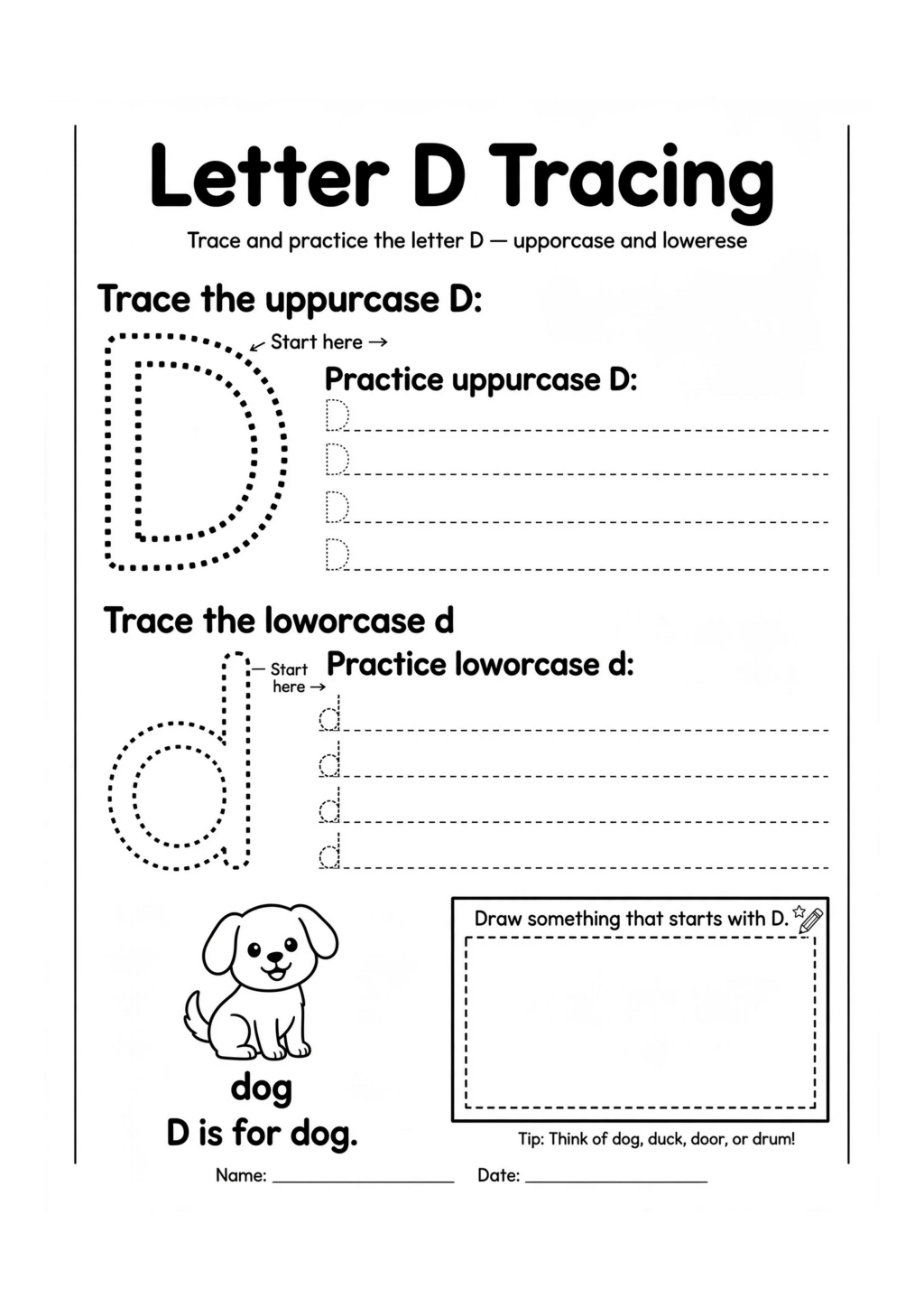 Letter D Tracing Worksheet