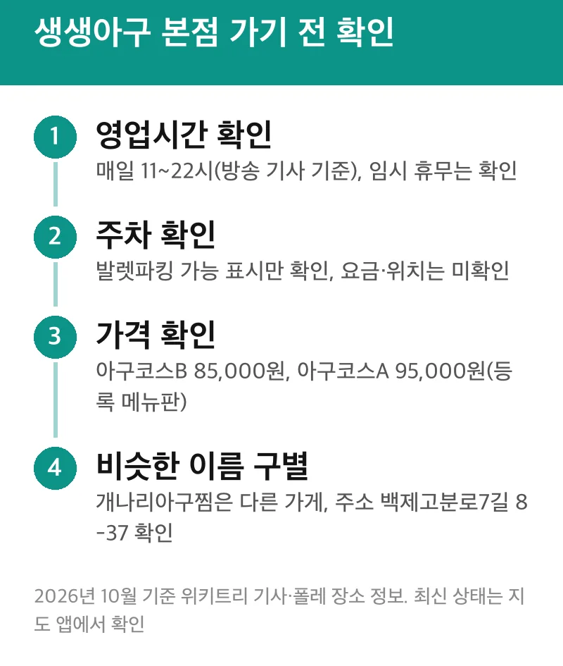 생생아구 본점 가기 전 확인
