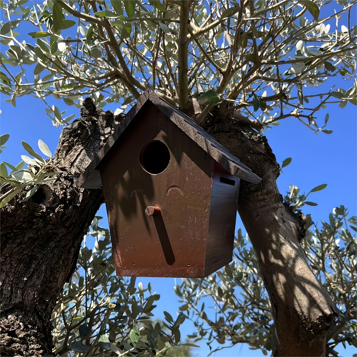Untreated solid wood birdhouse