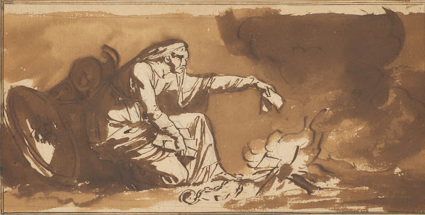 An Old Woman Burning Papers